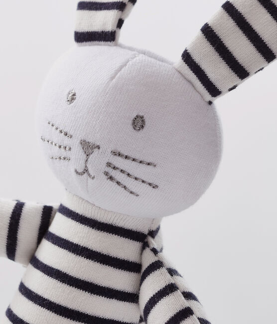 Doudou lapin à rayures bébé en jersey blanc MARSHMALLOW/bleu SMOKING