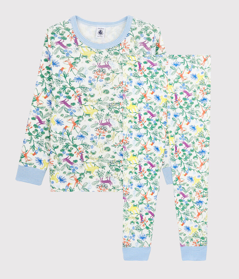 Pyjama imprim&eacute; jungle petit gar&ccedil;on en coton blanc MARSHMALLOW/blanc MULTICO