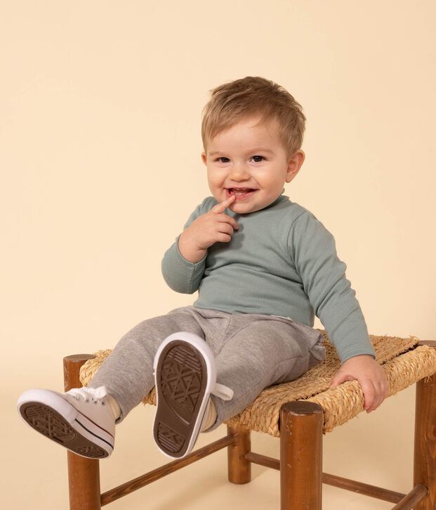 Body manches longues col roul&eacute; en coton b&eacute;b&eacute; vert