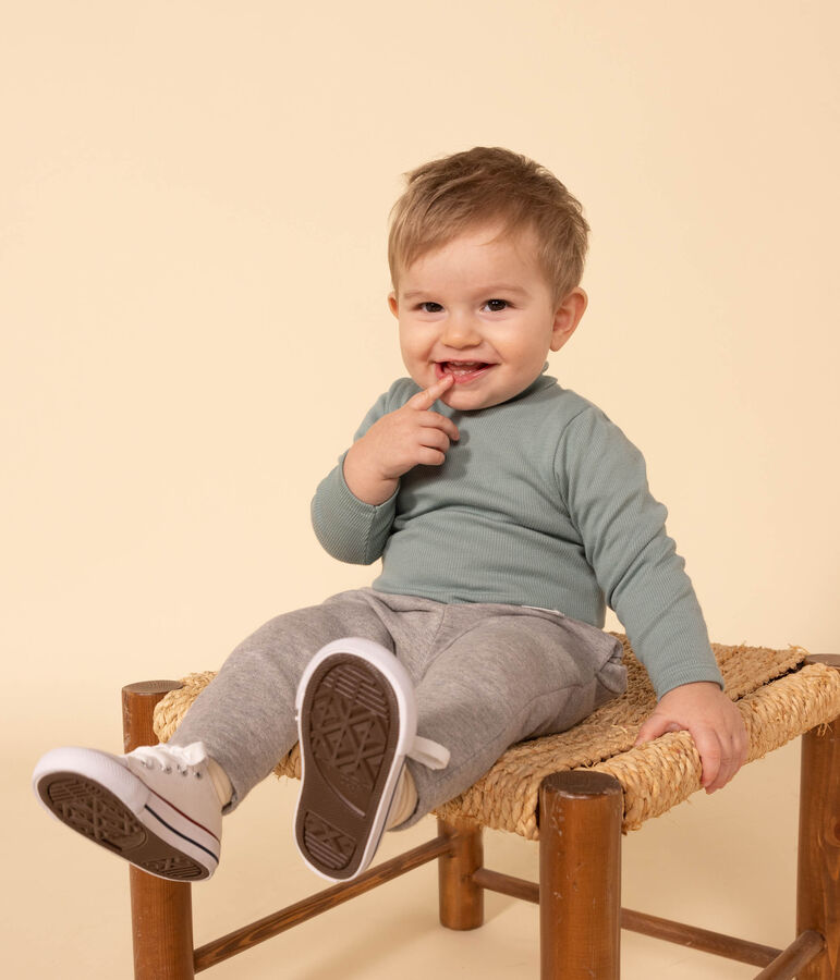 Body manches longues col roul&eacute; en coton b&eacute;b&eacute; vert PAUL