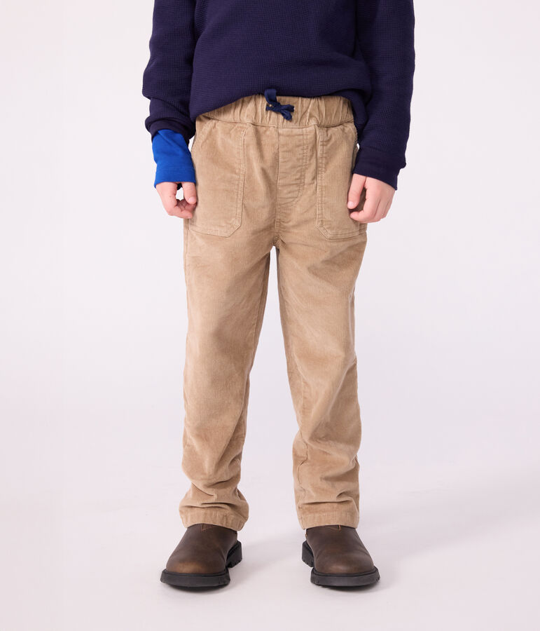 Pantalon droit enfant en velours uni beige ROCHE CLAIR