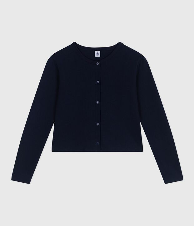 Cardigan femme en coton uni bleu marine