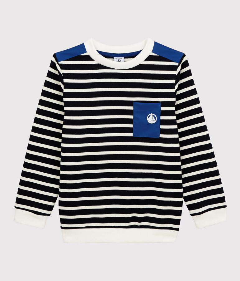 Sweatshirt en jersey enfant gar&ccedil;on bleu/blanc