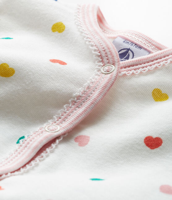Dors bien sans pieds bébé fille en côte blanc MARSHMALLOW/ MULTICO CN