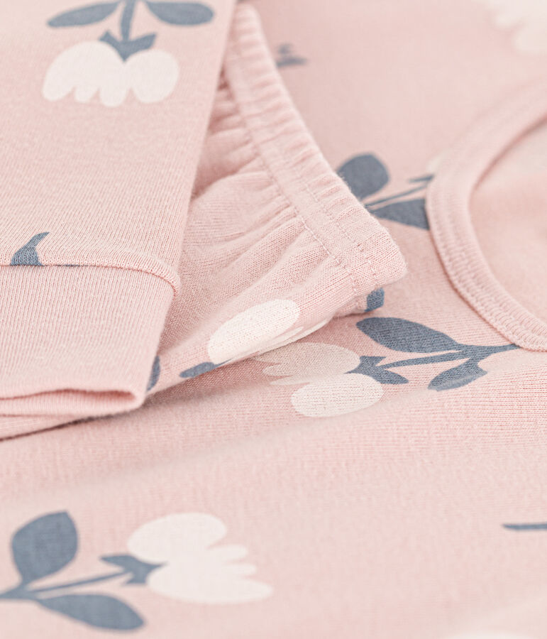Pyjama ajust&eacute; en coton petite fille rose SALINE/blanc MULTICO