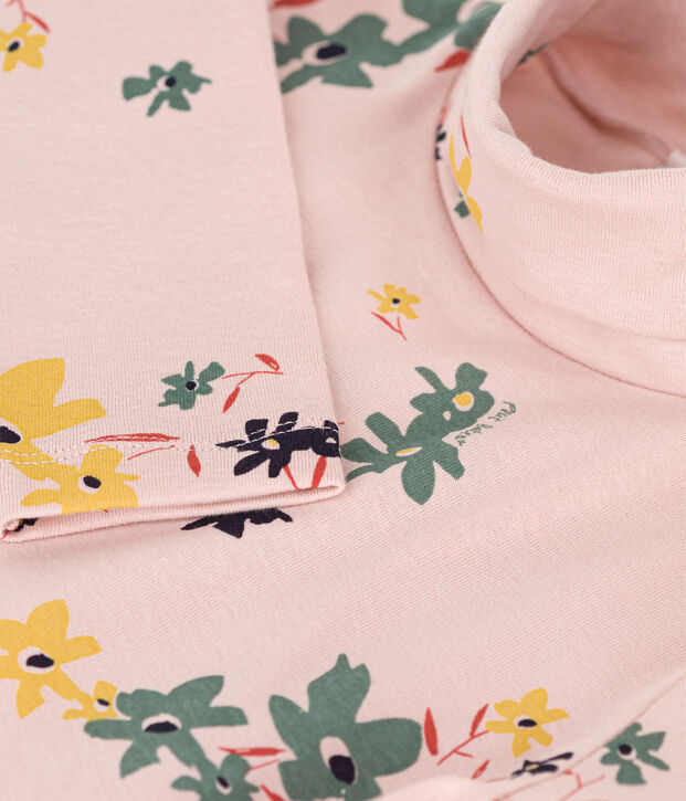 Sous-pull imprim&eacute; fleuri en coton enfant fille rose/multicouleur
