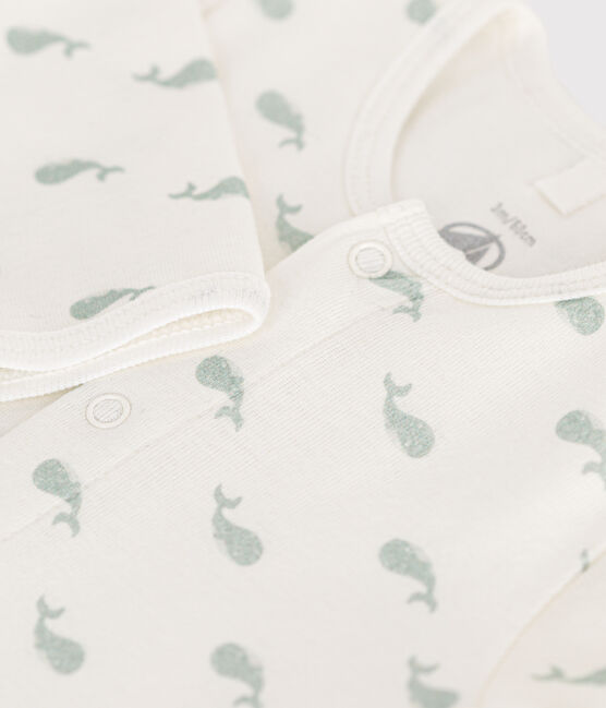 Bodyjama sans pieds en coton bébé blanc MARSHMALLOW/ HERBIER