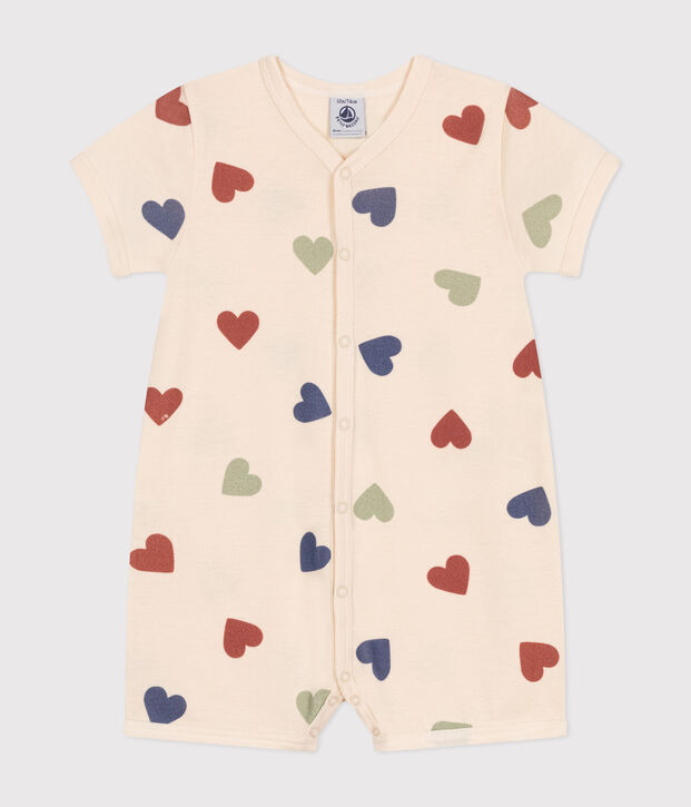 Combinaison courte en coton b&eacute;b&eacute; &eacute;cru/multicouleur