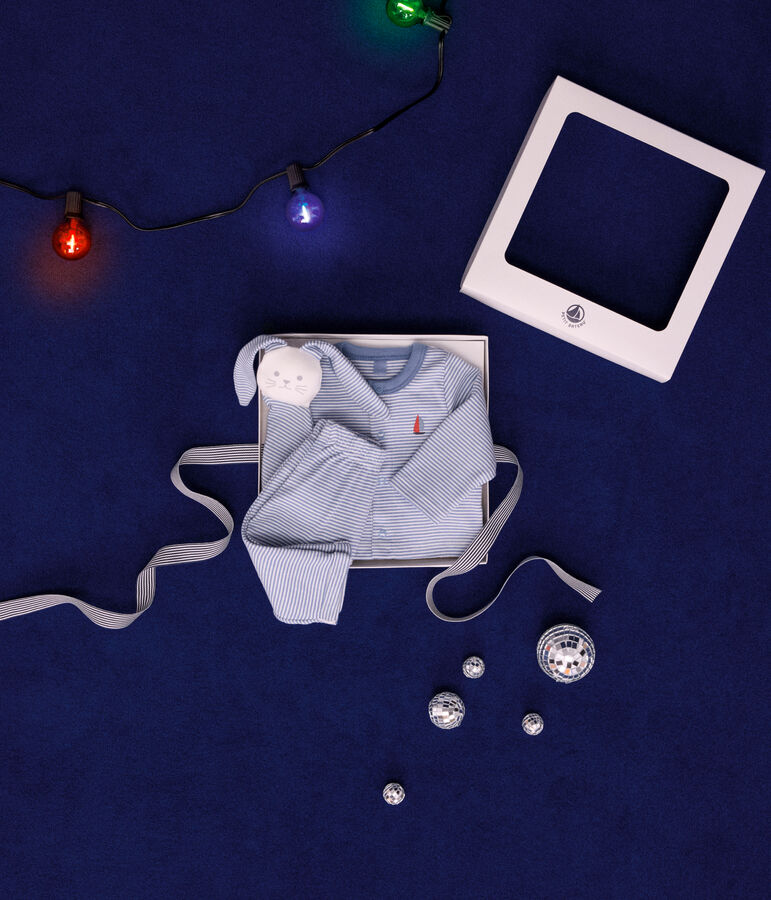 Coffret ensemble 3 pi&egrave;ces en coton b&eacute;b&eacute; bleu BEACH/ MARSHMALLOW