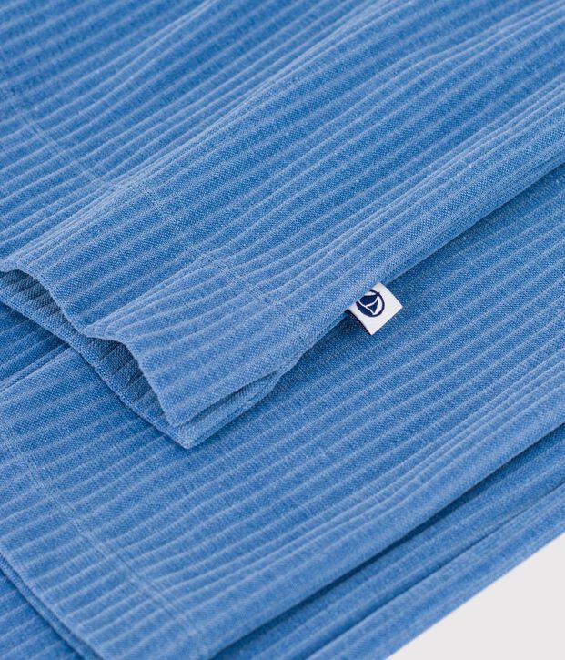 Pyjama femme en velours c&ocirc;tel&eacute; uni bleu
