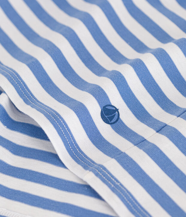 Robe ray&eacute;e manches courtes en coton enfant fille bleu/blanc