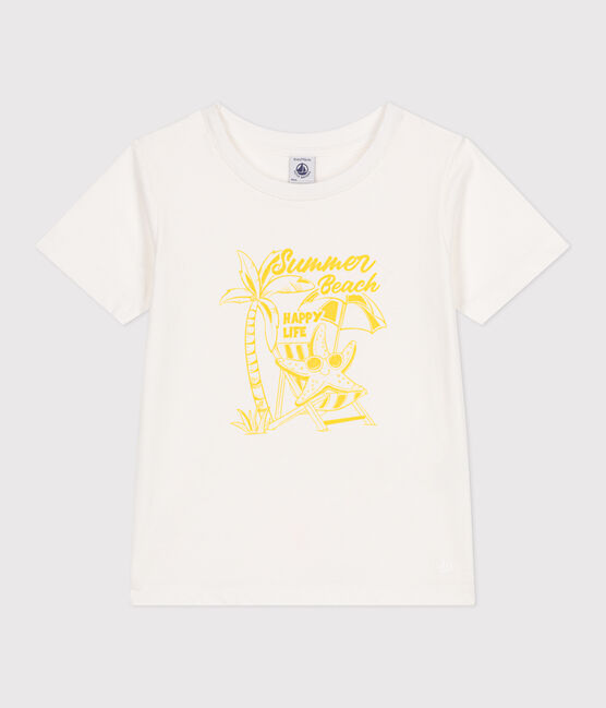 Teeshirt enfant en coton manches courtes imprimé blanc MARSHMALLOW/ ORGE