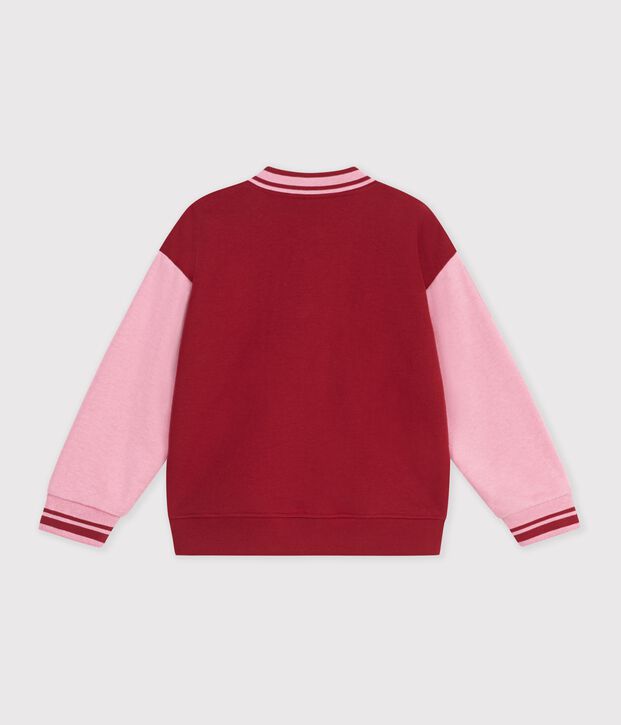 Veste teddy enfant en coton uni colorblock rouge