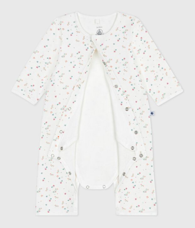 Bodyjama b&eacute;b&eacute; sans pieds en coton imprim&eacute; fleuri blanc/multicouleur