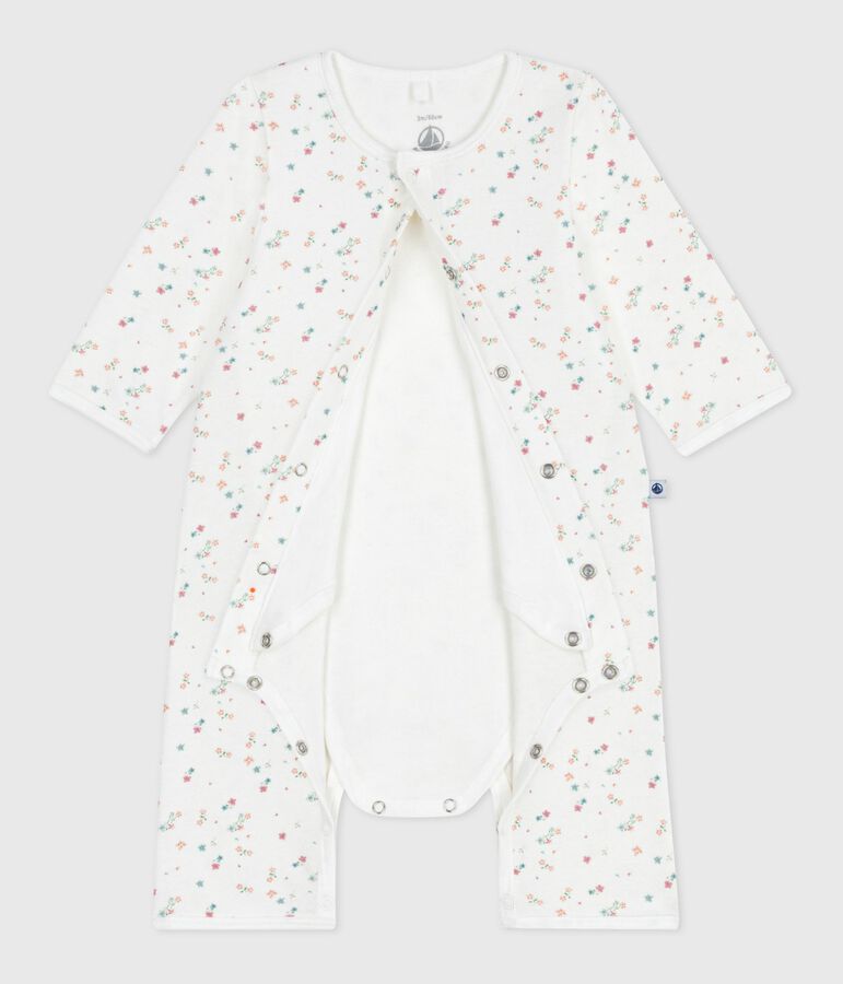 Bodyjama b&eacute;b&eacute; sans pieds en coton imprim&eacute; fleuri blanc MARSHMALLOW/blanc MULTICO
