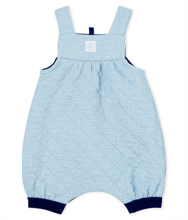 Salopette courte b&eacute;b&eacute; en tubique matelass&eacute; bleu/blanc
