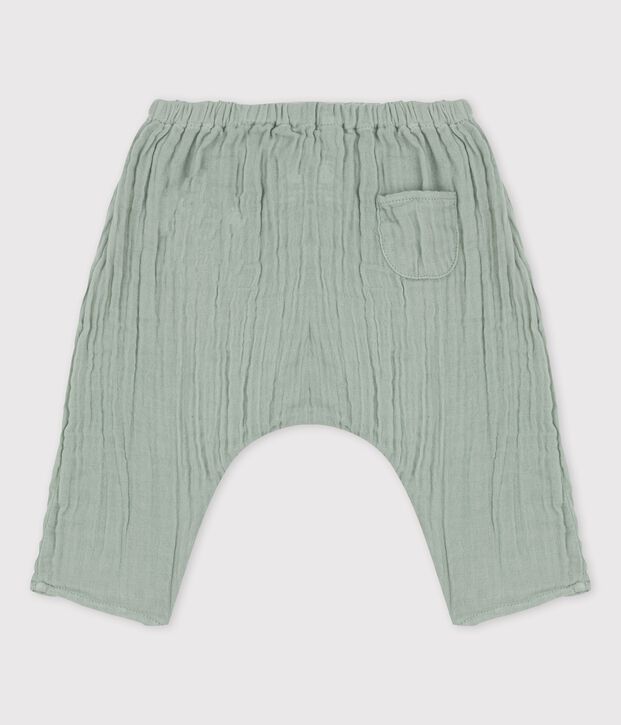 Pantalon sarouel uni en gaze de coton bio b&eacute;b&eacute; vert