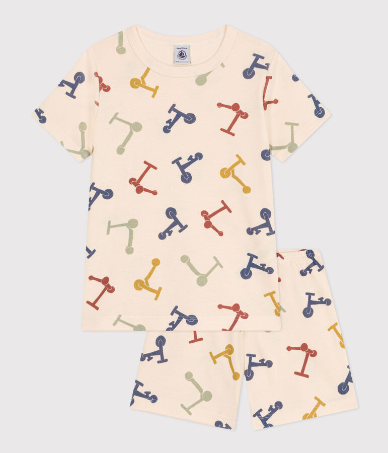 Pyjama short imprim&eacute; trottinettes en coton enfant blanc AVALANCHE/ MULTICO