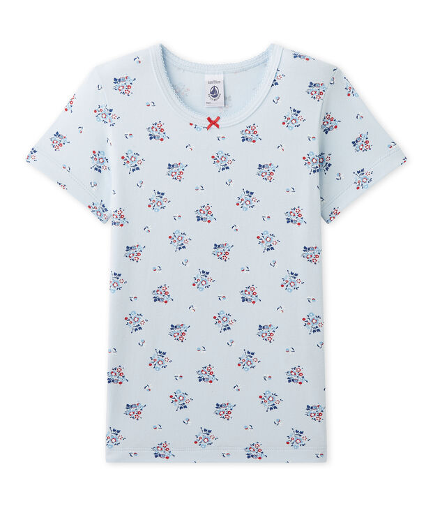 T-shirt fille imprim&eacute; en jersey stretch bleu/multicouleur
