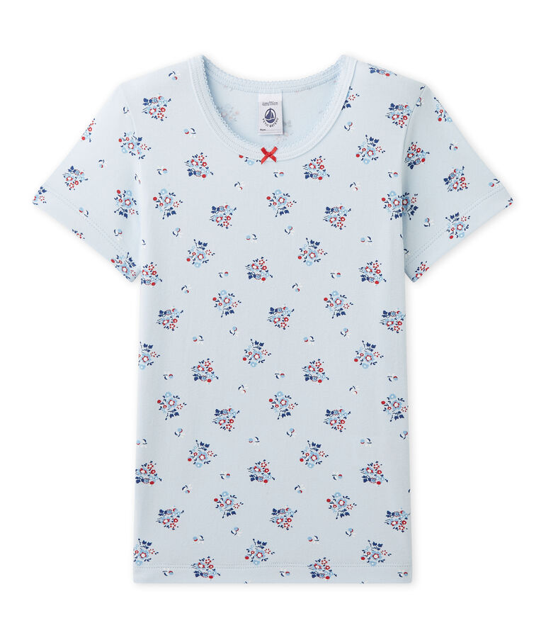 T-shirt fille imprim&eacute; en jersey stretch bleu/multicouleur