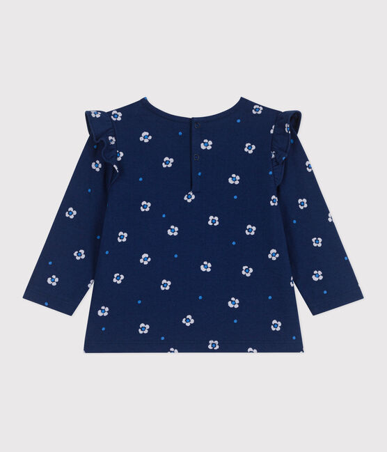 Blouse bébé manches longues en coton, imprimeé fleurie bleu MEDIEVAL/blanc MULTICO