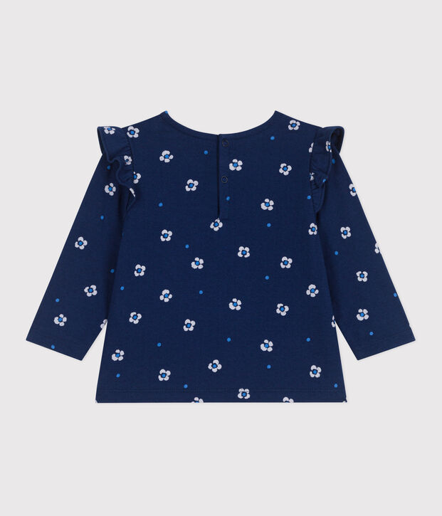 Blouse b&eacute;b&eacute; manches longues en coton, imprime&eacute; fleurie bleu/multicouleur