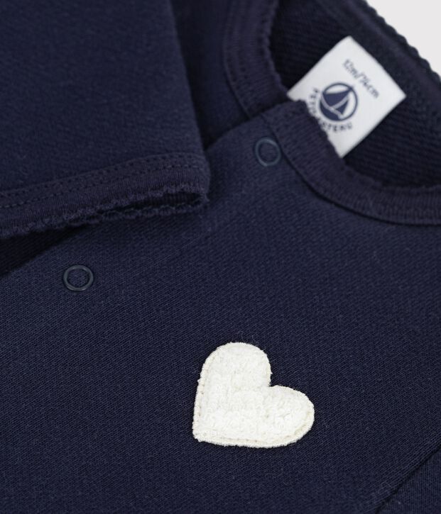 Cardigan b&eacute;b&eacute; en coton uni et badge c&oelig;ur bleu marine