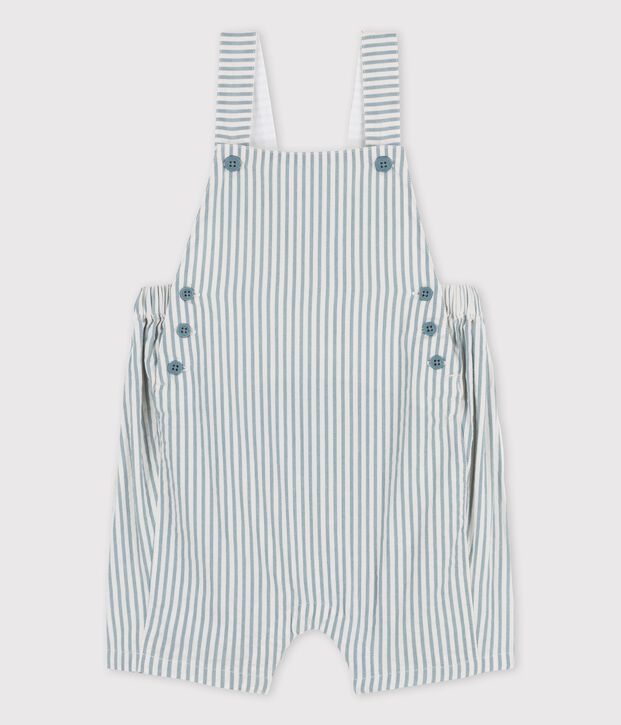 Salopette courte en seersucker b&eacute;b&eacute; vert/blanc