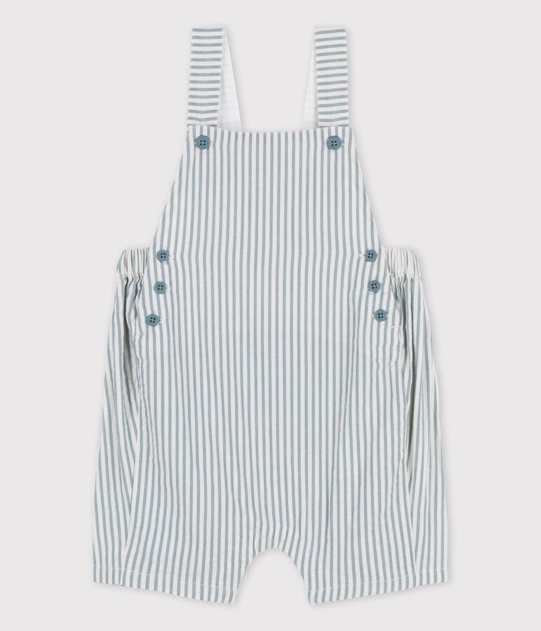 Salopette courte en seersucker b&eacute;b&eacute; vert/blanc