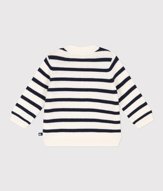 Pull en laine et coton rayé marinière bébé blanc MARSHMALLOW/bleu SMOKING
