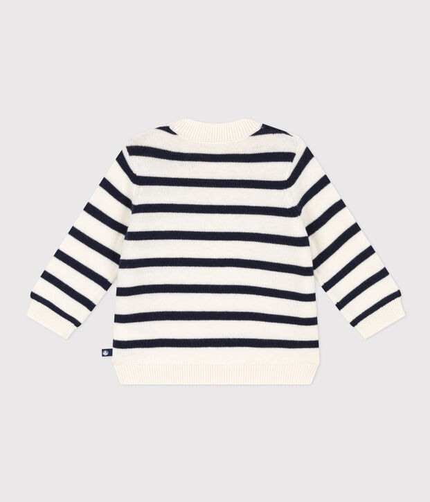 Pull en laine et coton ray&eacute; marini&egrave;re b&eacute;b&eacute; blanc/bleu