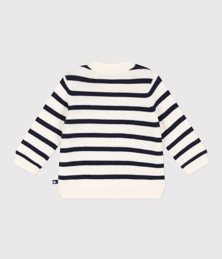 Pull en laine et coton ray&eacute; marini&egrave;re b&eacute;b&eacute; blanc/bleu