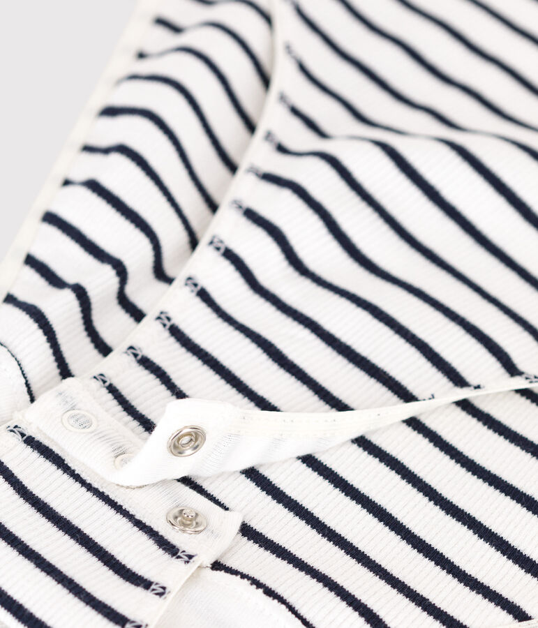 Body femme en coton et &eacute;lasthanne manches courtes &agrave; rayures blanc MARSHMALLOW/bleu SMOKING