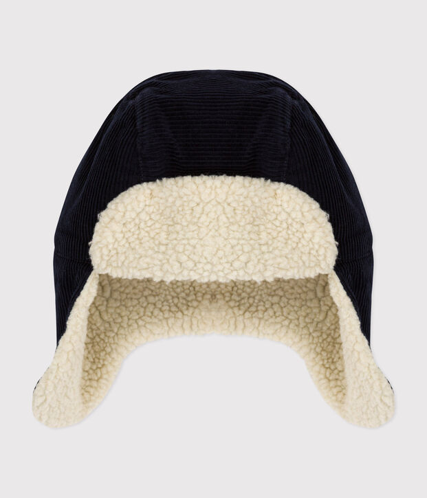 Chapka en velours et en sherpa enfant bleu marine