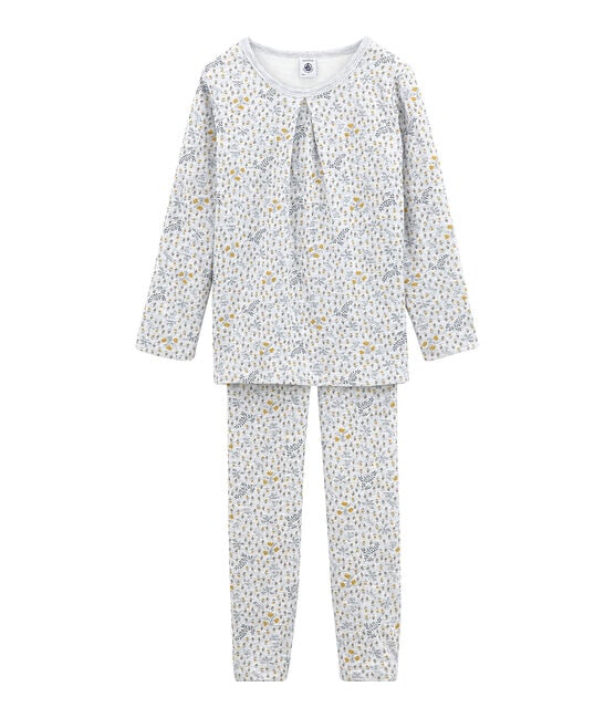 Pyjama petite fille en tubique gris POUSSIERE/blanc MULTICO