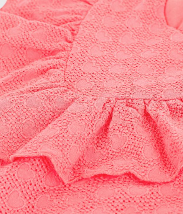 Robe enfant manches courtes en coton motifs c&oelig;urs corail