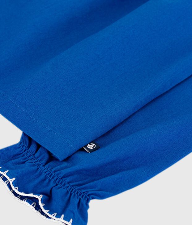Blouse enfant en twill de coton manches longues unie bleu