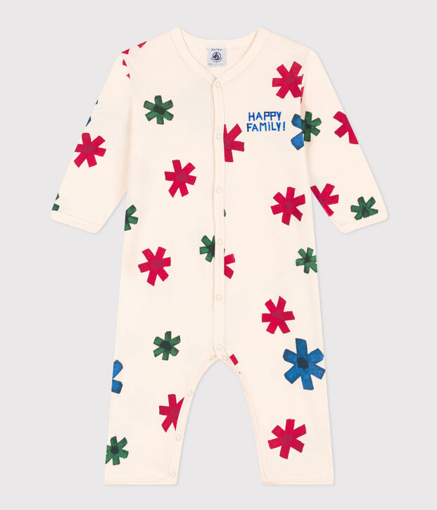 Pyjama b&eacute;b&eacute; sans pieds happy family en coton &eacute;cru/multicouleur