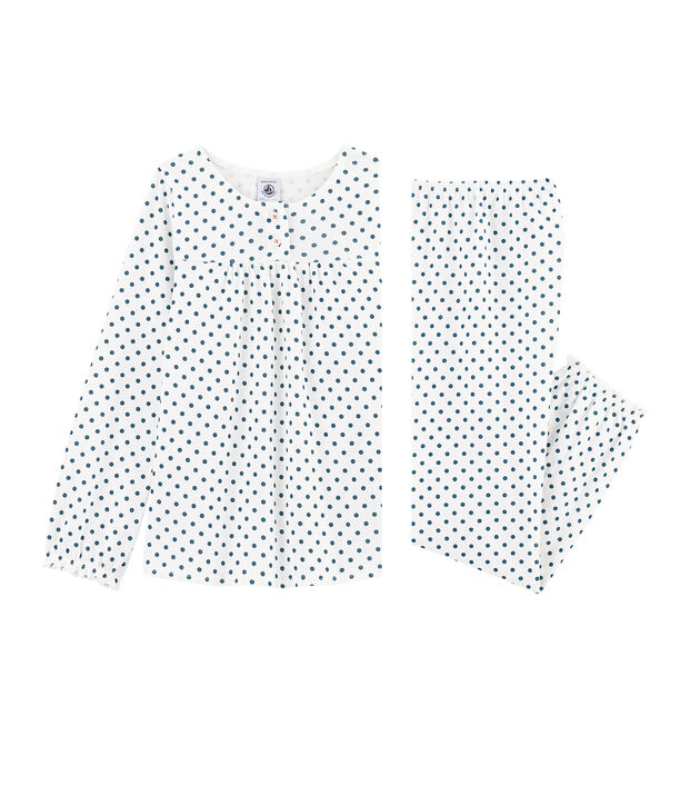Pyjama petite fille en c&ocirc;te blanc/vert