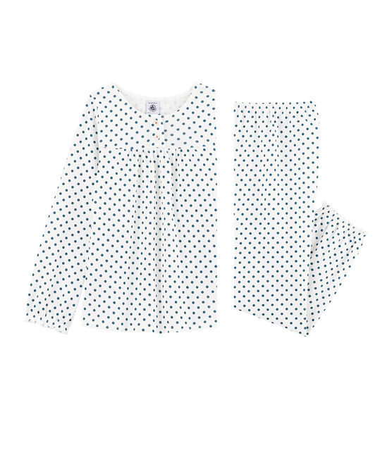 Pyjama petite fille en côte blanc MARSHMALLOW/bleu CONTES