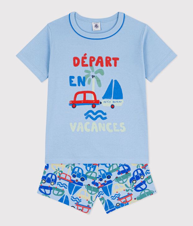 Pyjama short enfant en coton imprim&eacute; voitures bleu/multicouleur