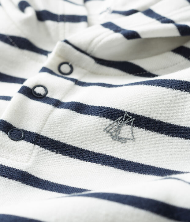 Body &agrave; capuche b&eacute;b&eacute; gar&ccedil;on blanc/bleu