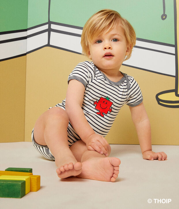 Lot de 3 bodies manches courtes Monsieur Madame en coton b&eacute;b&eacute; multicouleur