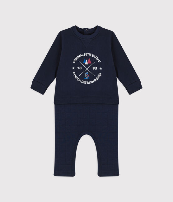 Combinaison longue en coton bébé. bleu SMOKING