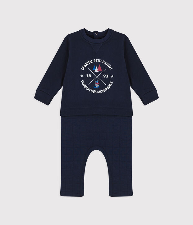 Combinaison longue en coton b&eacute;b&eacute;. bleu