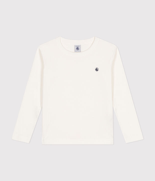 Tee-shirt manches longues en c&ocirc;te enfant fille / gar&ccedil;on blanc