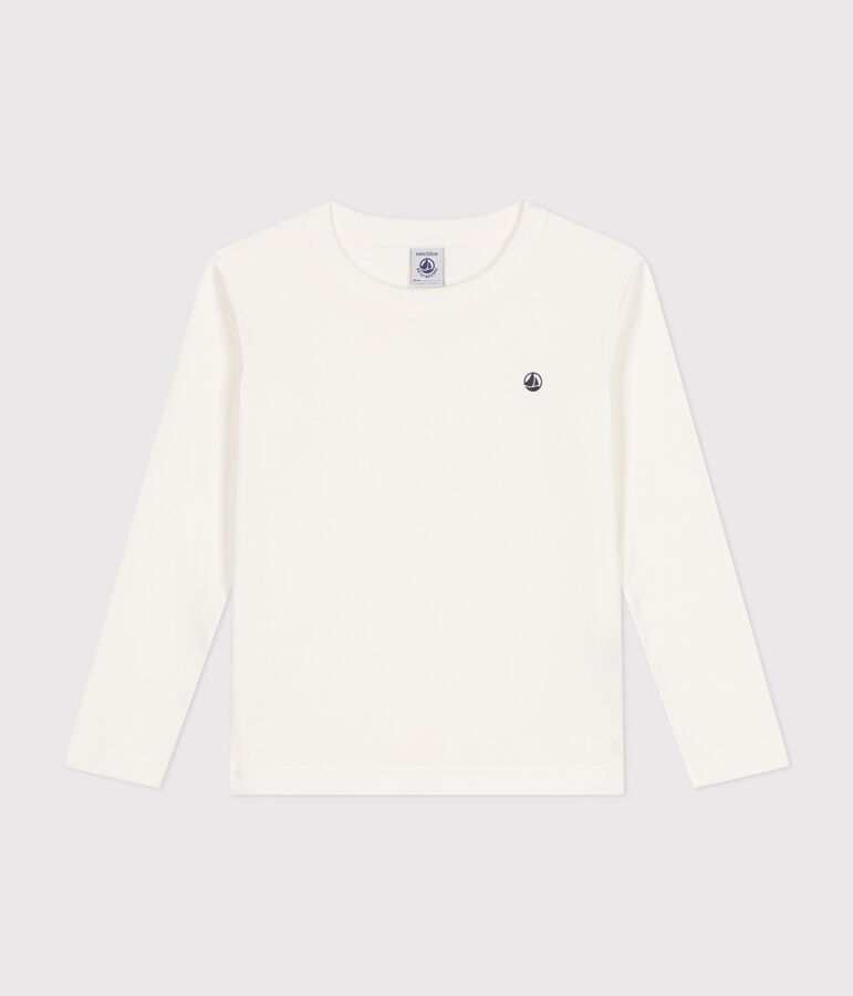 Tee-shirt manches longues en c&ocirc;te enfant fille / gar&ccedil;on blanc MARSHMALLOW