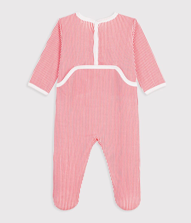 Pyjama b&eacute;b&eacute; en coton ouverture au dos ray&eacute; blanc/rouge