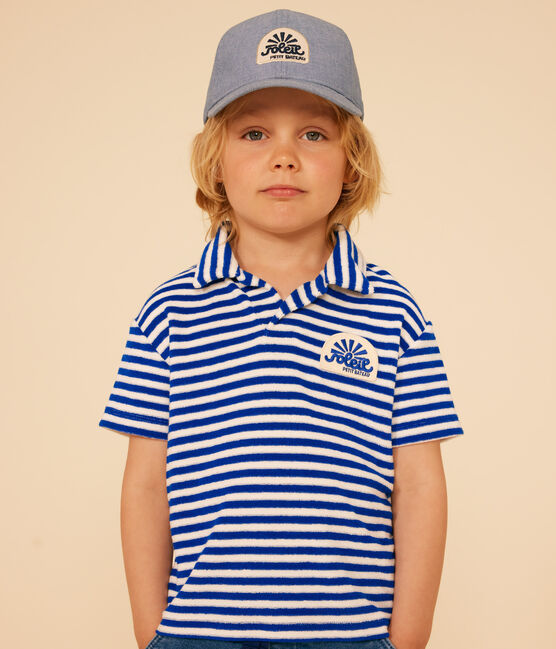 Polo manches courtes en bouclette éponge enfant garçon bleu SURF/ AVALANCHE