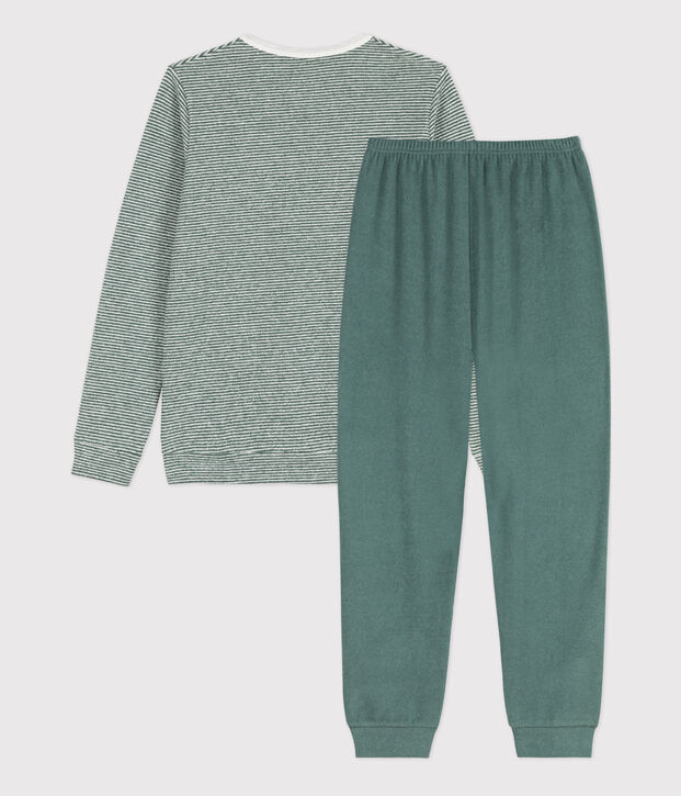 Pyjama milleraies fille/gar&ccedil;on en coton vert/blanc